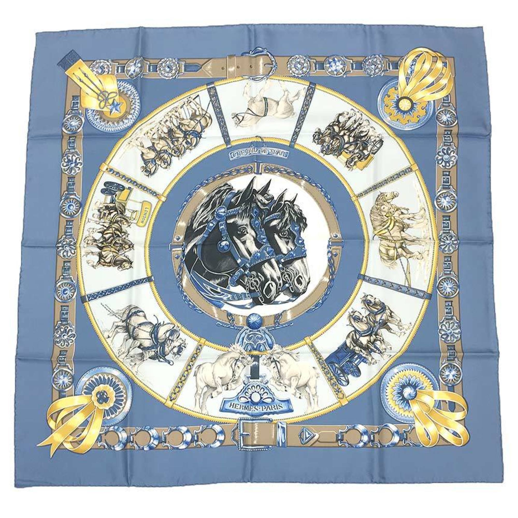 Hermes Authentic Blue Silk Scarf